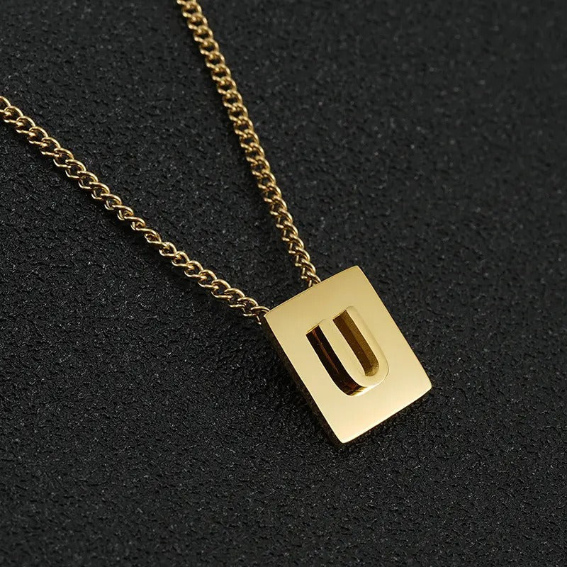 Stainless Steel Square Letter Necklace