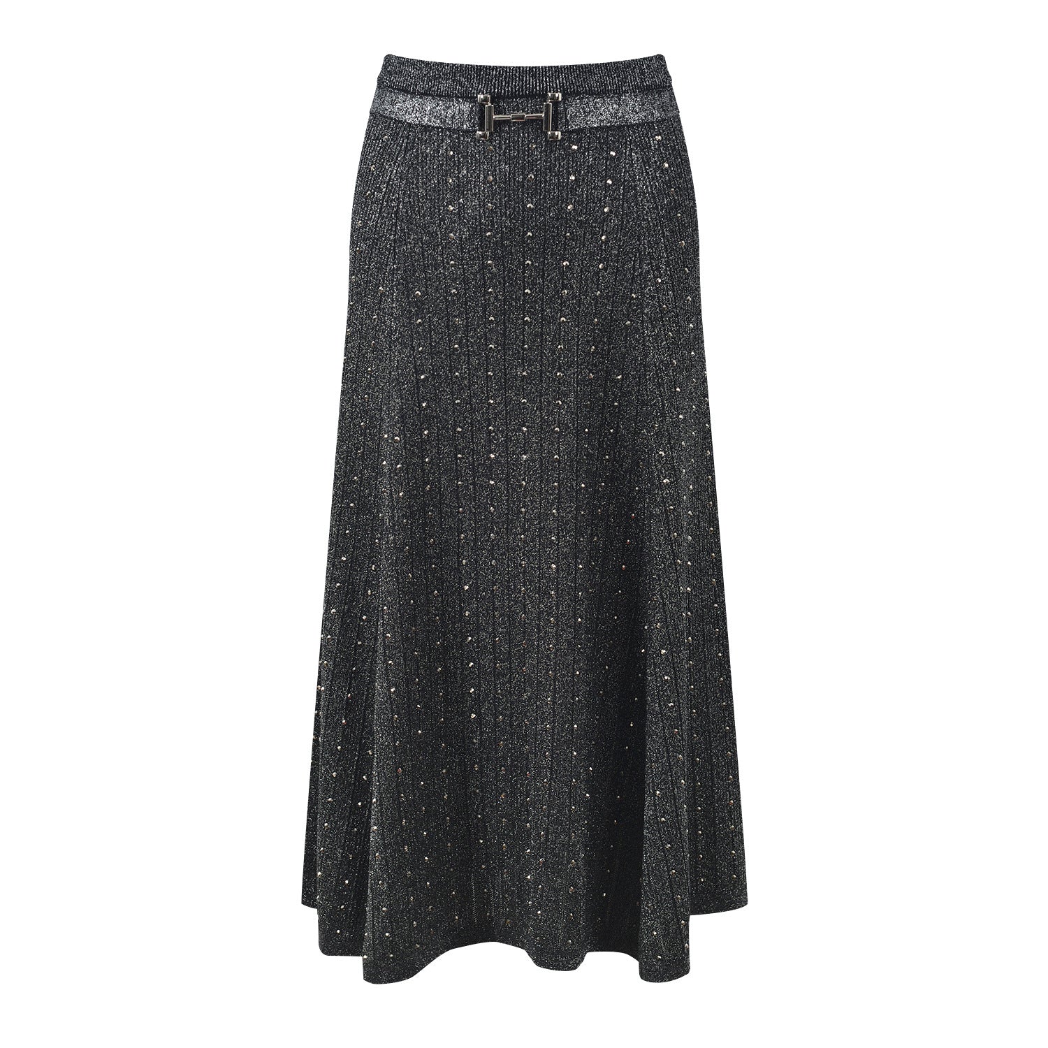 Hot Stamping Diamond V-Neck Top + Midi Skirt