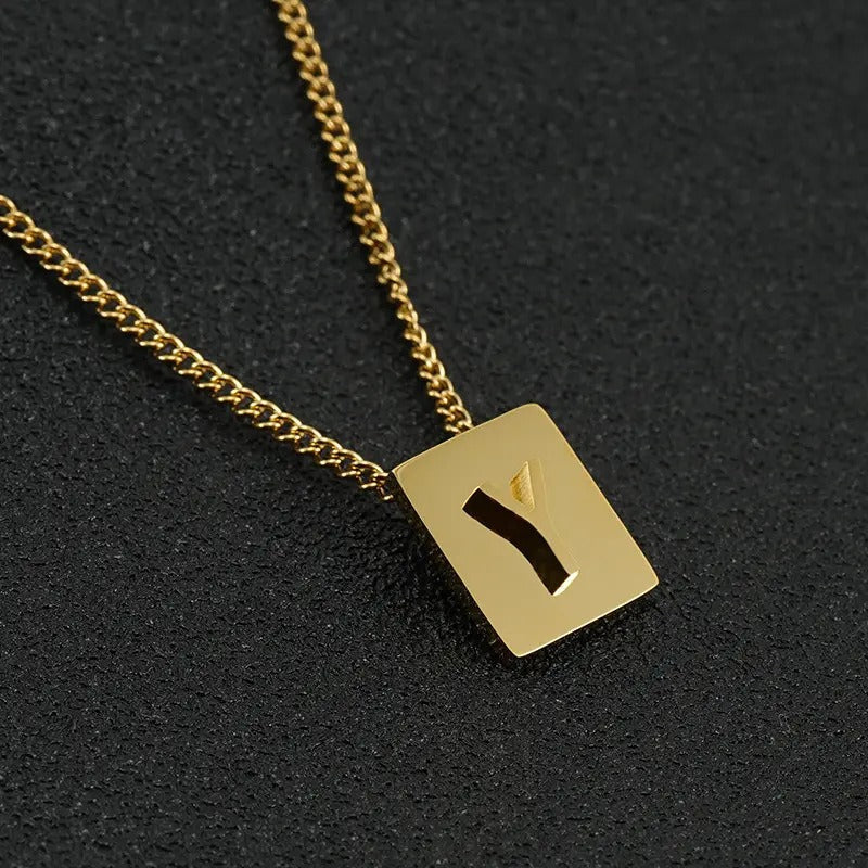 Stainless Steel Square Letter Necklace