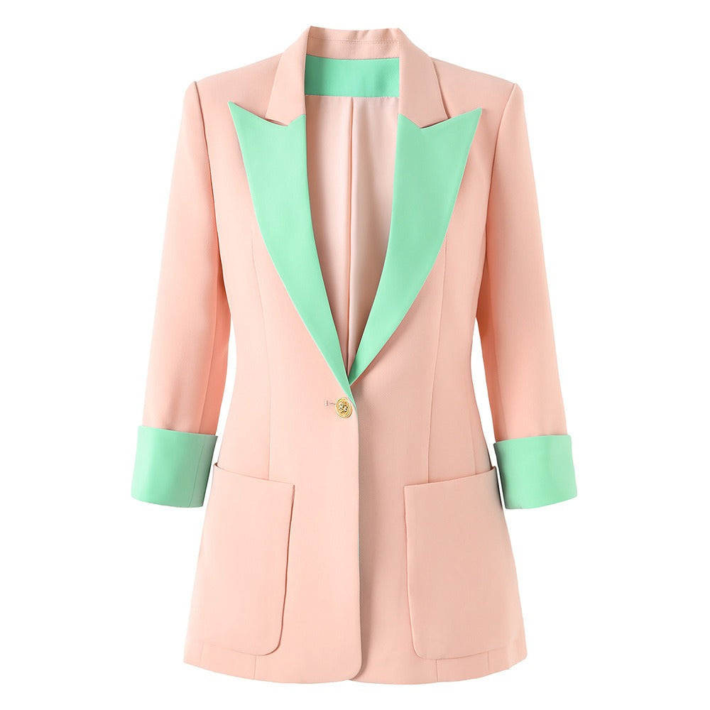 Color Block Single Breasted Splicing Blazer