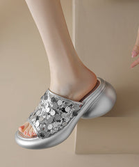 Stylish Splicing Platform Gold Sequins Slide Sandals Peep Toe