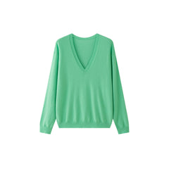 Solid V-Neck Smooth Soft Wool Knitted Loose Sweater