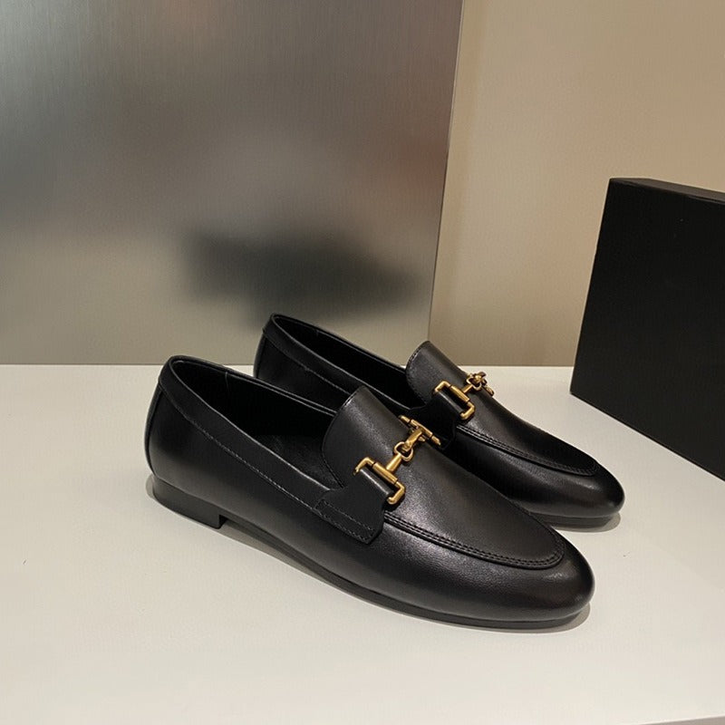 Metal Buckles Sheepskin Loafers