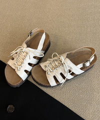 Brown Hollow Out Lace Up Splicing Platform Sandals Peep Toe