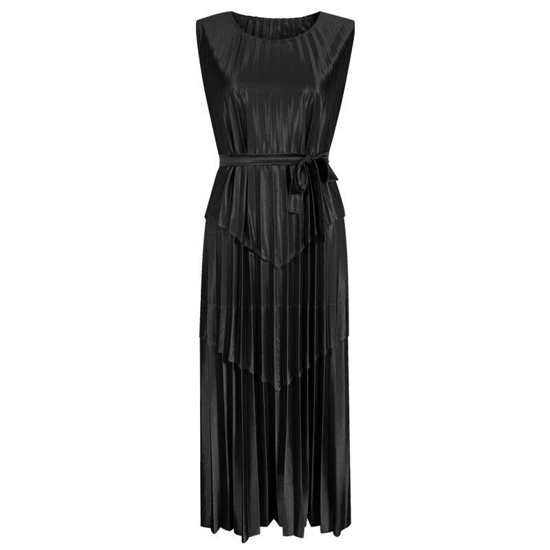 Satin Splicing Belt Dress