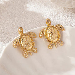 Gold Metallic Turtle Stud Earrings