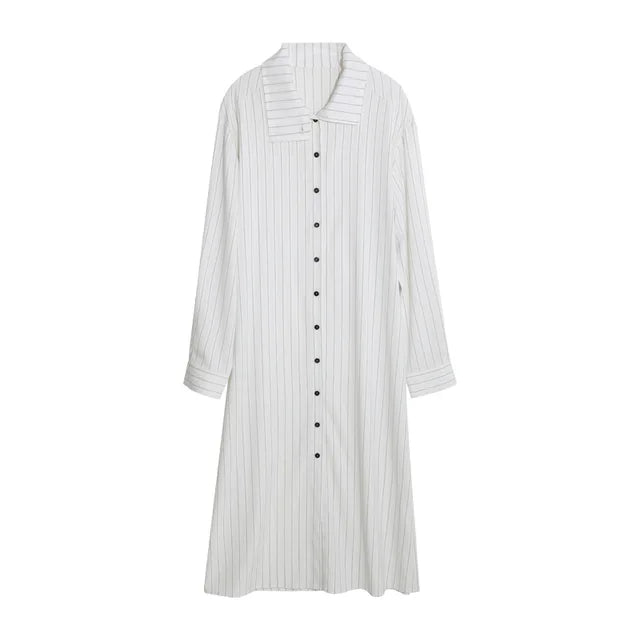 Stand Collar Striped Shirt Dress