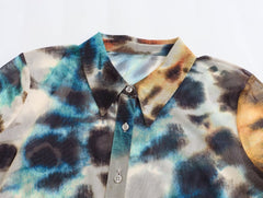 Tie-Dye Printed V-Neck Long Sleeve Shirt Top