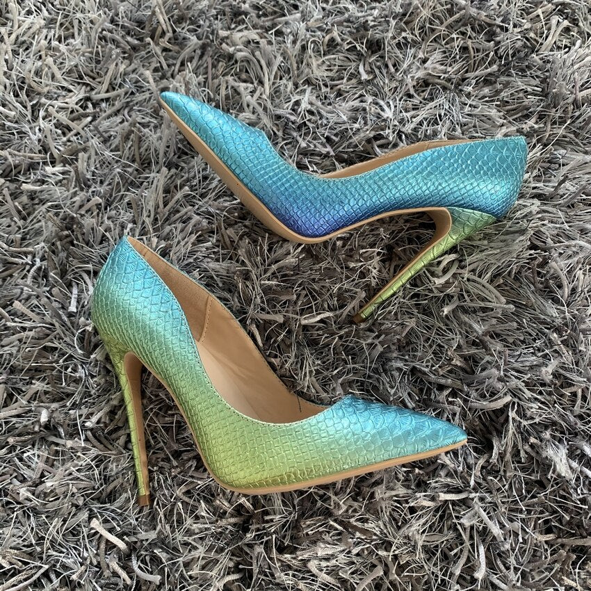 High Stiletto Snake Pattern Pointed Toe Pumps