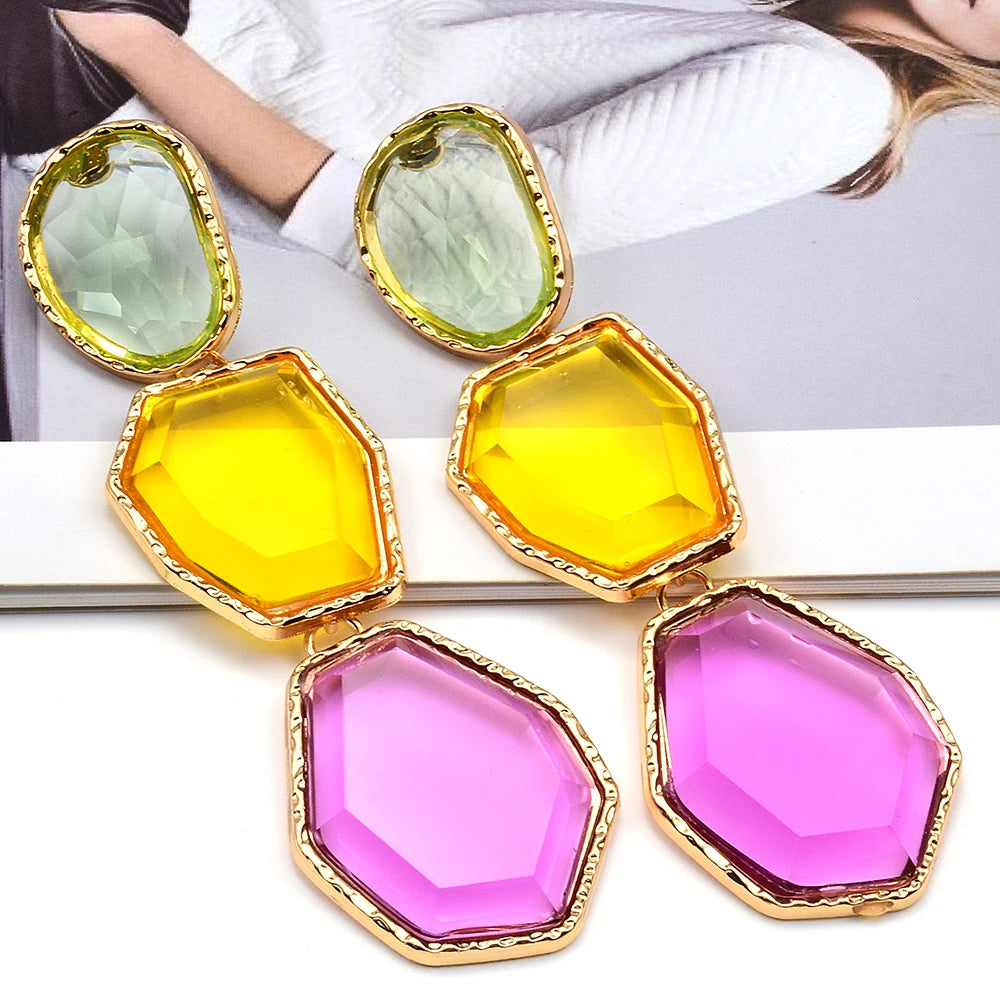 Clear Colored Resin Dangle Earrings