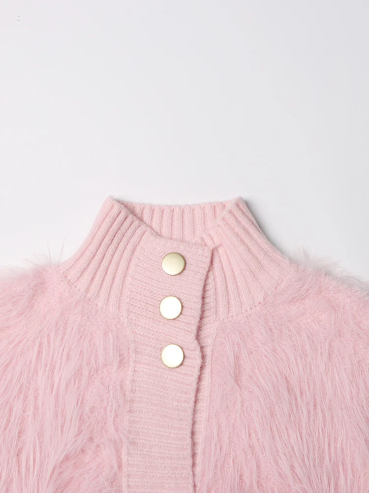 Furry Stand Collar Knit Jacket