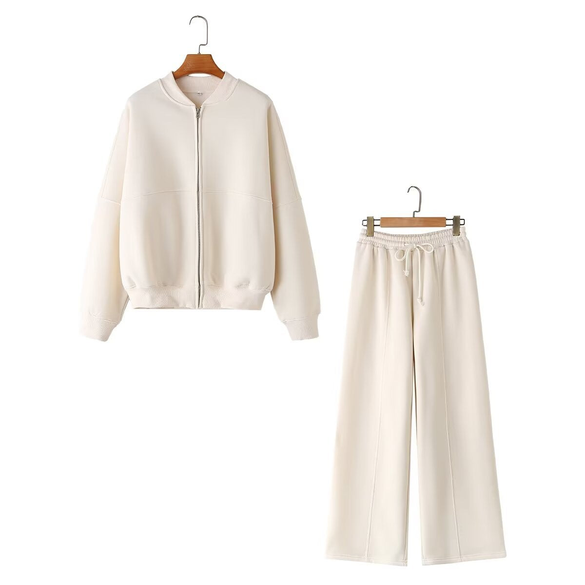 Solid Zip Up Bomber Jacket + Pants Set