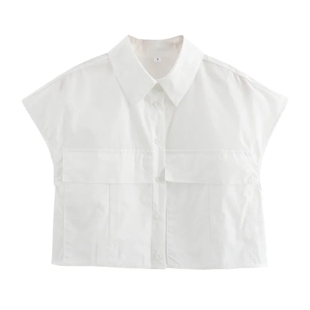 Solid Sleeveless Flip Pocket Short Top