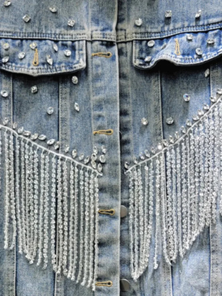 Tassel Diamond Inlaid Short Denim Jacket