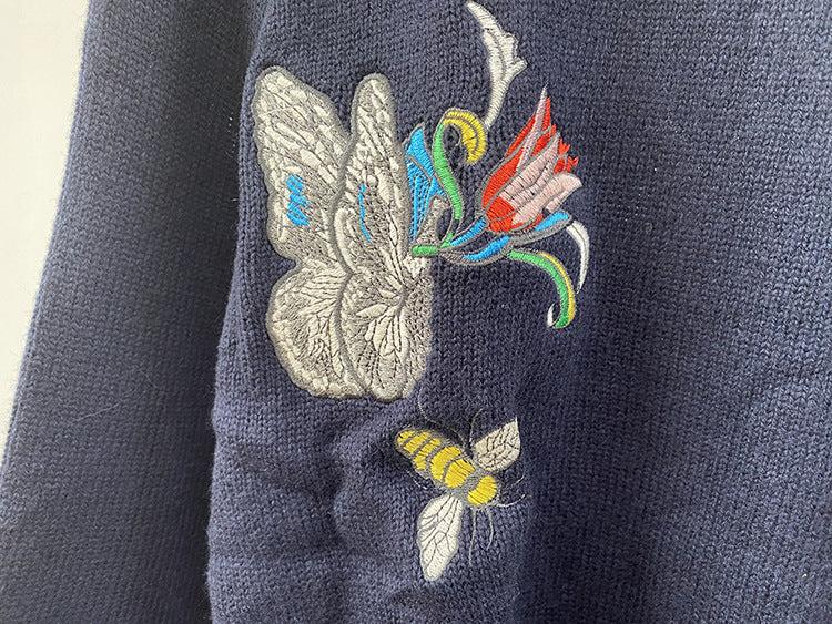 Butterfly Flower Letter Embroidery Knitted Sweater