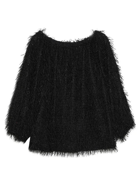 Fuzzy Off Shoulder Loose Top