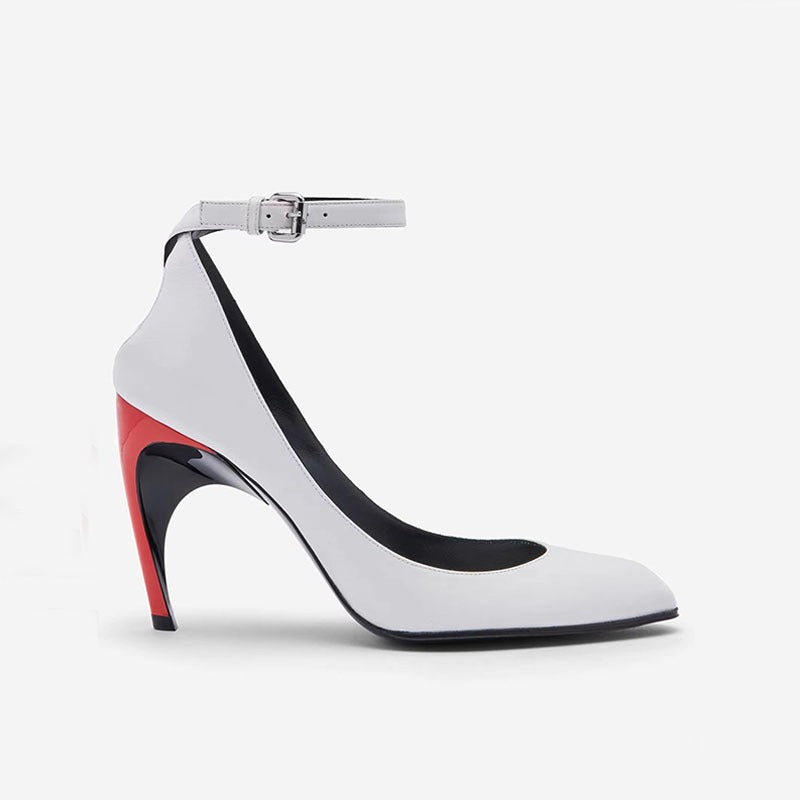 Red Accent Heels White Shoes