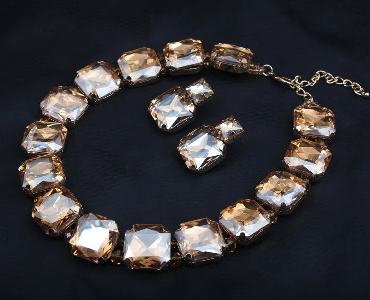 Square Crystals Necklace-Earrings Set