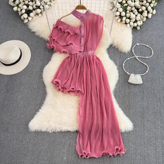 Irregular Waisted A-Line Pleated Dress