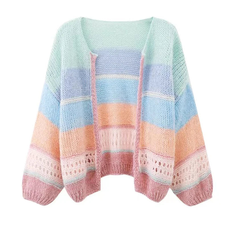 Casual Rainbow Loose Knitted Cardigan