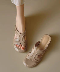 Classy Apricot Chunky Sheepskin Slide Sandals Peep Toe