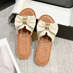 Women Retro Fashion Leather Bowknot Slippers