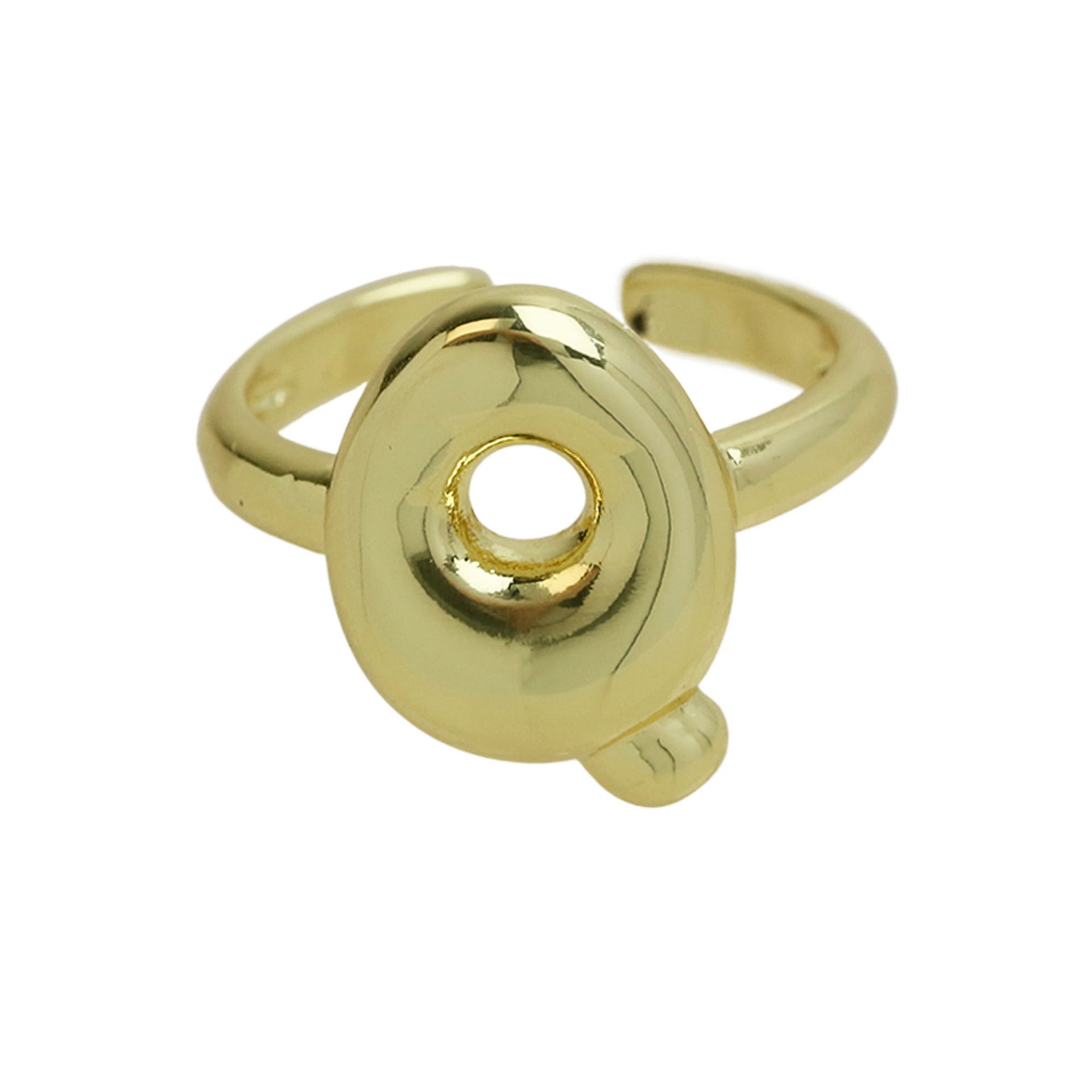 Golden Smooth Bubble Balloon Chubby Alphabet Ring