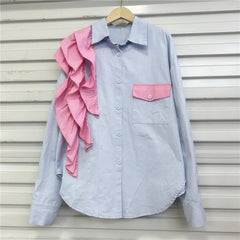 Retro Asymmetric Ruffle Loose Casual Shirt