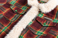 Plaid Faux Fur Trimmed Jacket
