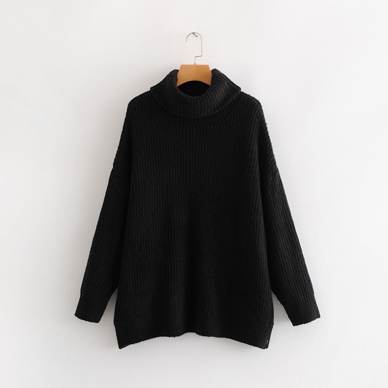 Turtle Neck Solid Knitted Long Sleeves Dress Sweater