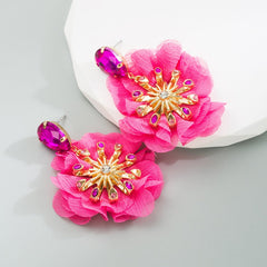 Alloy Diamond Inlaid Flower Earrings