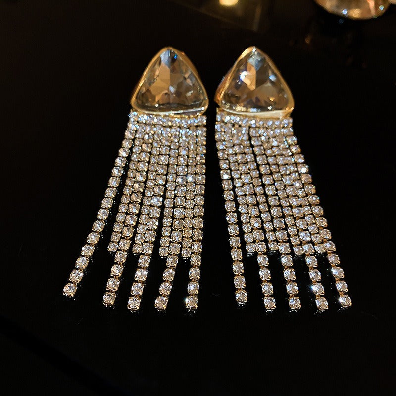 Diamond Studded Tassel Alloy Earrings