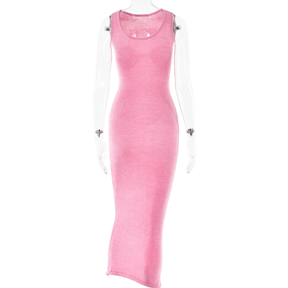 Solid Sleeveless Slim Fit Maxi Dress