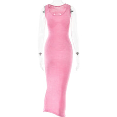 Solid Sleeveless Slim Fit Maxi Dress