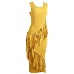 Yellow Tassel Hip Wrap Bandage Dress