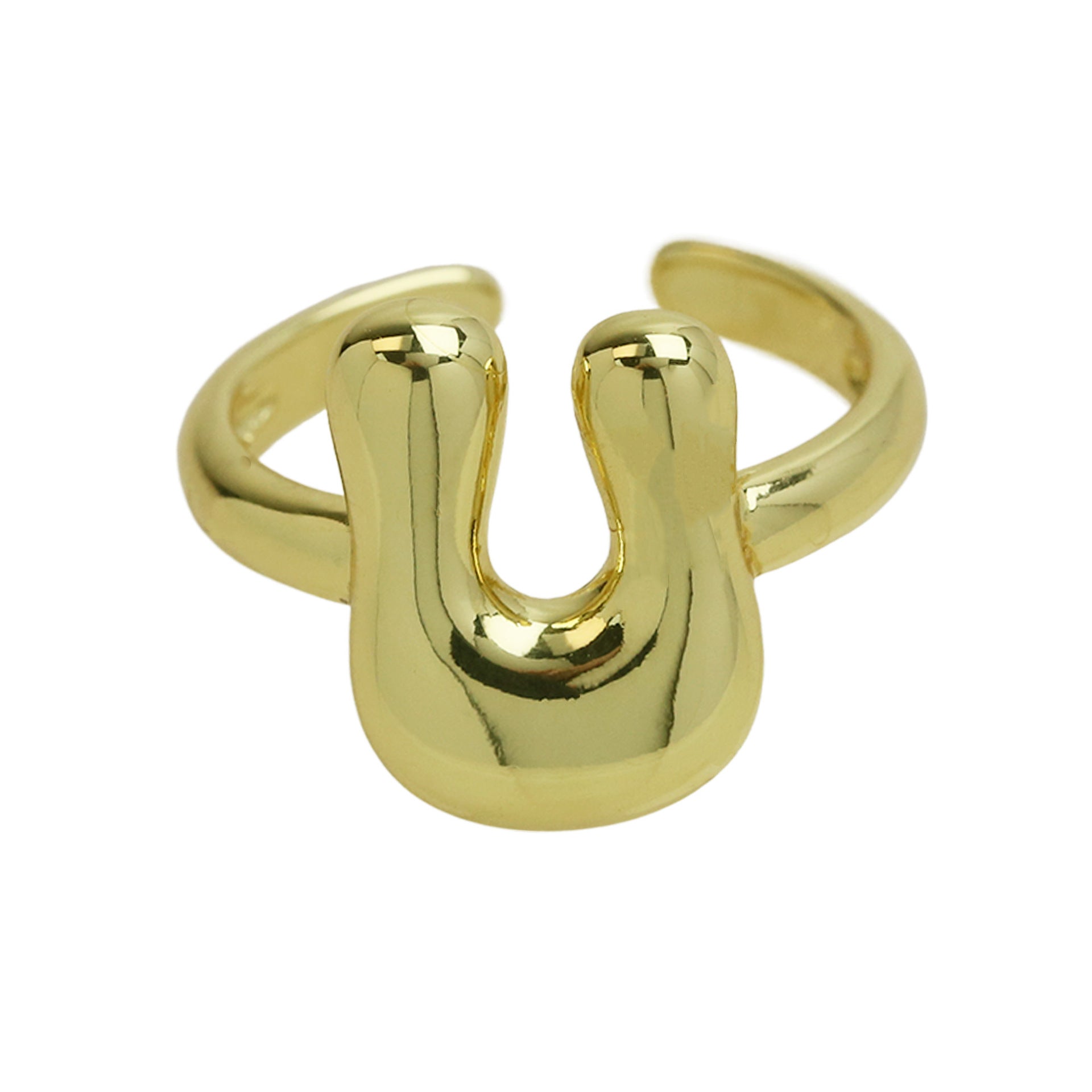 Golden Smooth Bubble Balloon Chubby Alphabet Ring