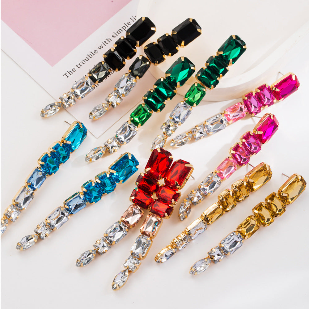 Colored Diamond Multi-Layer Tassel Earrings