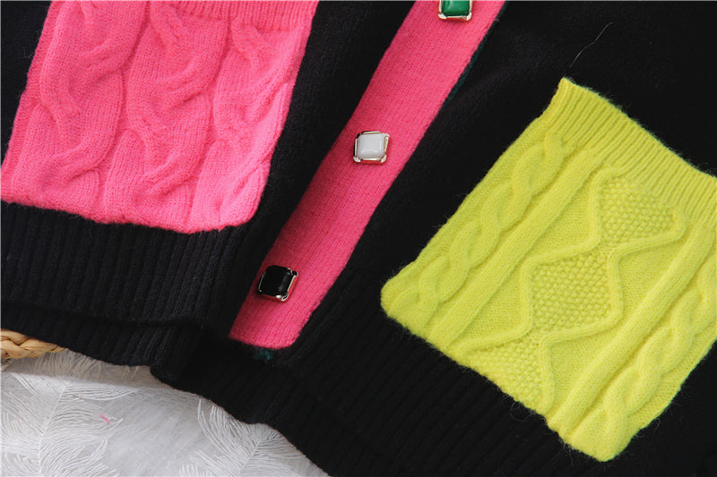 Color Play Patches Knitted Cardigan