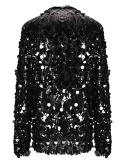 Sequin Embellished Stand Collar Top
