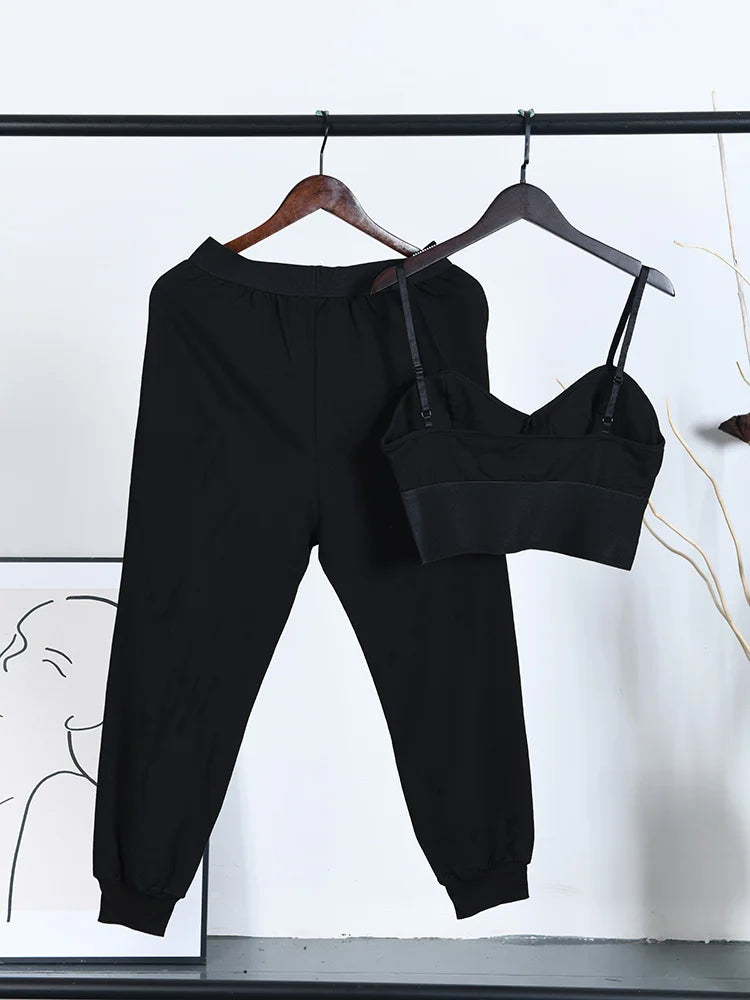 Pre Order:  Black Crop Top High Waist Pants Set