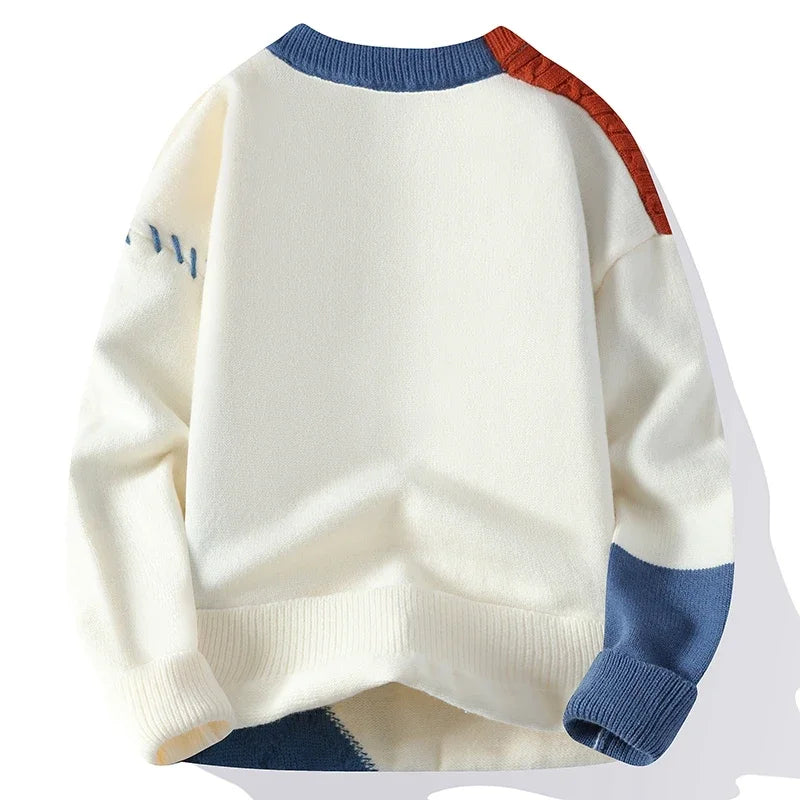 Color Block Round Neck Casual Knitted Sweater