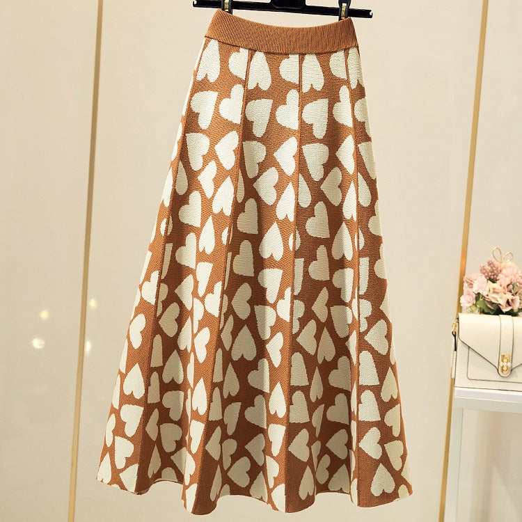 Hearts A-Line Umbrella Knit Skirt