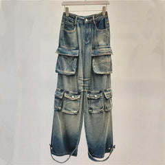 Multi Pocket Wide Leg Cargo Jeans