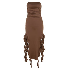 Midi Ruffled Split Tube Bodycon