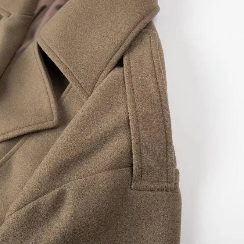 Notched Lapel Belted Short Coat