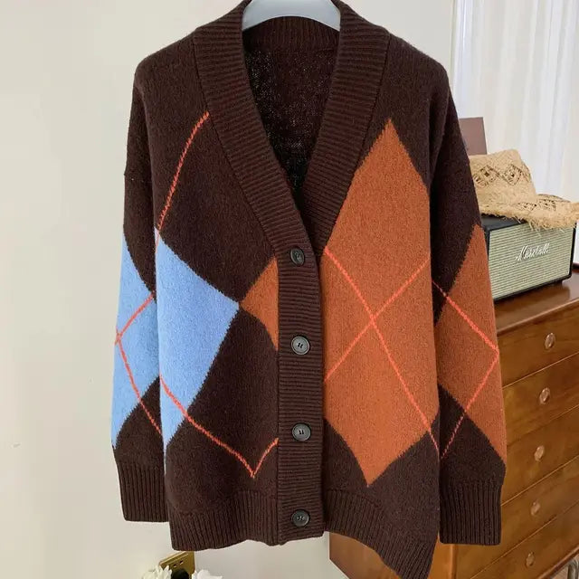 Geometric Pattern Knitted Cardigan Sweater