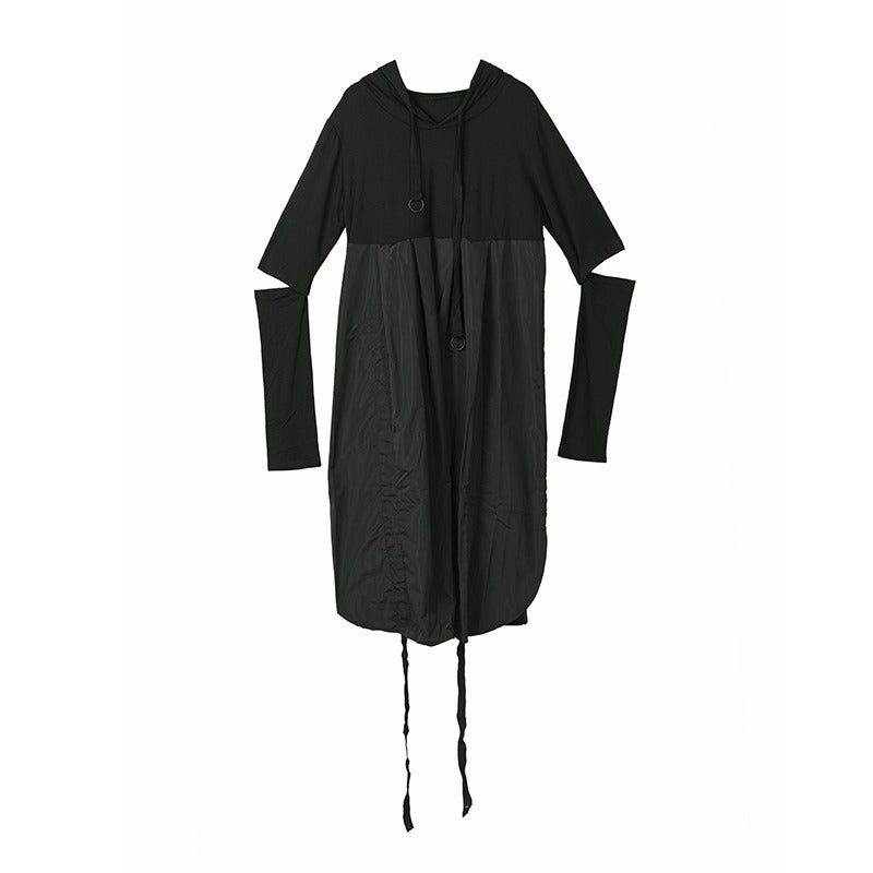 Pullover Hooded Hollow Out Loose Side Slit Dress