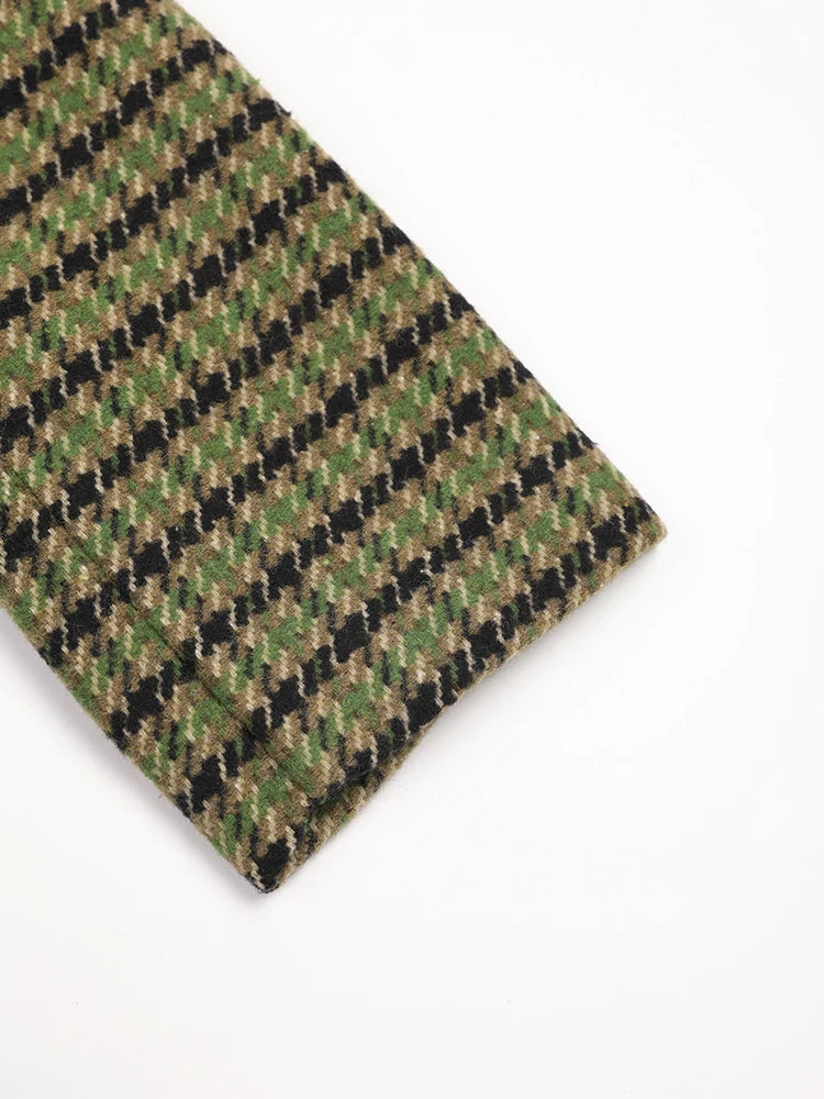 Green Plaid Stand Collar Coat