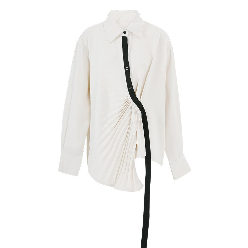 Pleated Irregular Long Sleeved Shirt