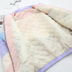 Pastel Stand Collar Cartoon Jacket